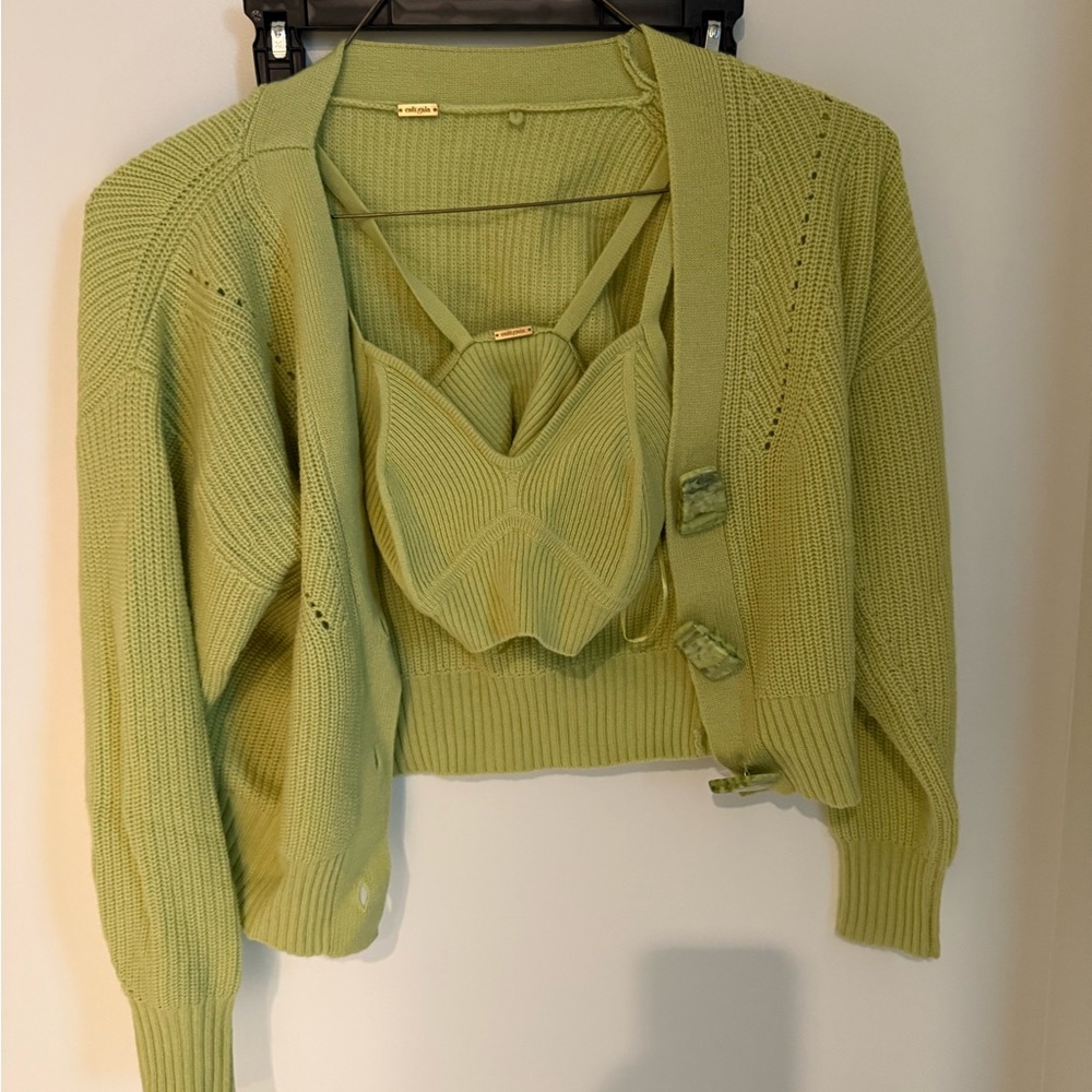 Cult Gaia Indra Light Green Cardigan and Top Set
